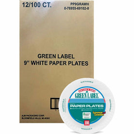 Green Label Economy Paper Plates - Microwave Safe - 9’’ Diameter - White - 100/Bag