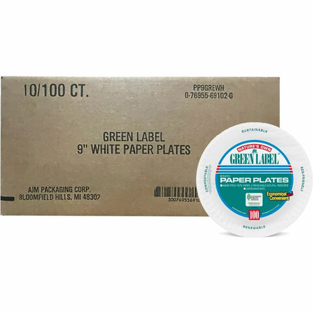 Green Label Economy Paper Plates - Microwave Safe 9’’ White Round