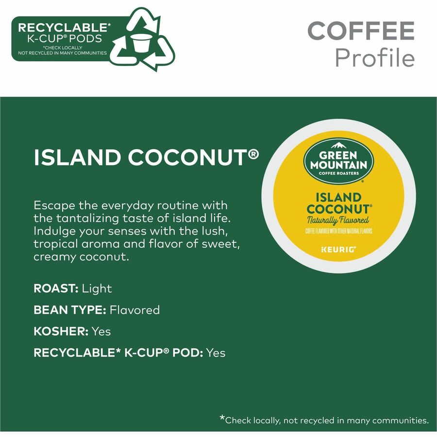 Green Mountain Coffee K-Cup Pod Island Coconut Keurig Single-Serve Pods Light Roast 24 Count