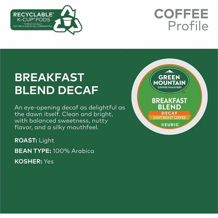 Green Mountain Coffee Roasters® Breakfast Blend Decaf K-Cups - Light Decaffeinated - 24/Box 4/Carton