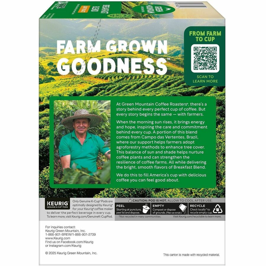 Green Mountain Coffee Roasters® K-Cup Breakfast Blend - Compatible with Keurig Brewer - Regular - Light