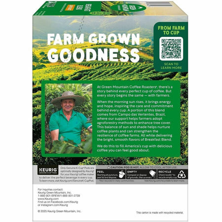 Green Mountain Coffee Roasters® K-Cup Breakfast Blend - Compatible with Keurig Brewer - Regular - Light