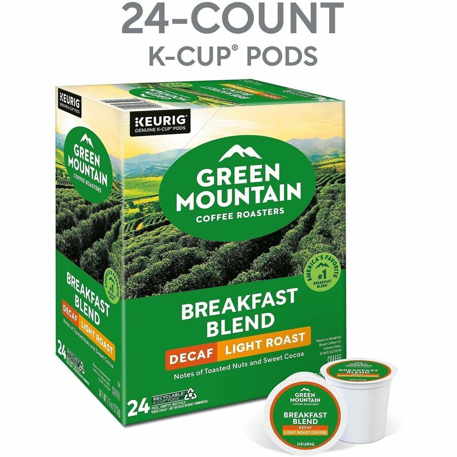 Green Mountain Coffee Roasters® K-Cup Breakfast Blend Decaf - Compatible with Keurig Brewer - Light/Mild