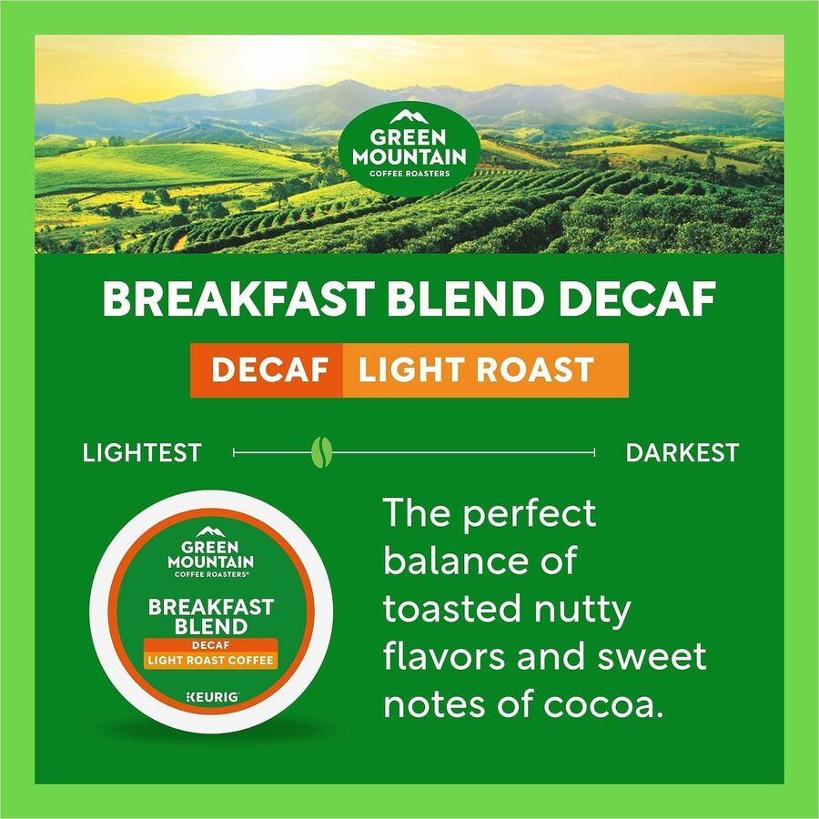 Green Mountain Coffee Roasters® K-Cup Breakfast Blend Decaf - Compatible with Keurig Brewer - Light