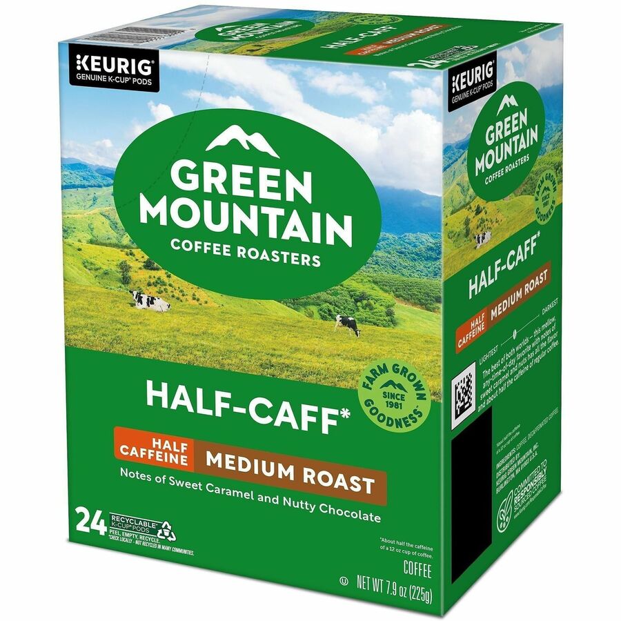 Green Mountain Coffee Roasters® K-Cup Half-Caff - Compatible with Keurig Brewer - Medium - Half Caff - 24 / Box