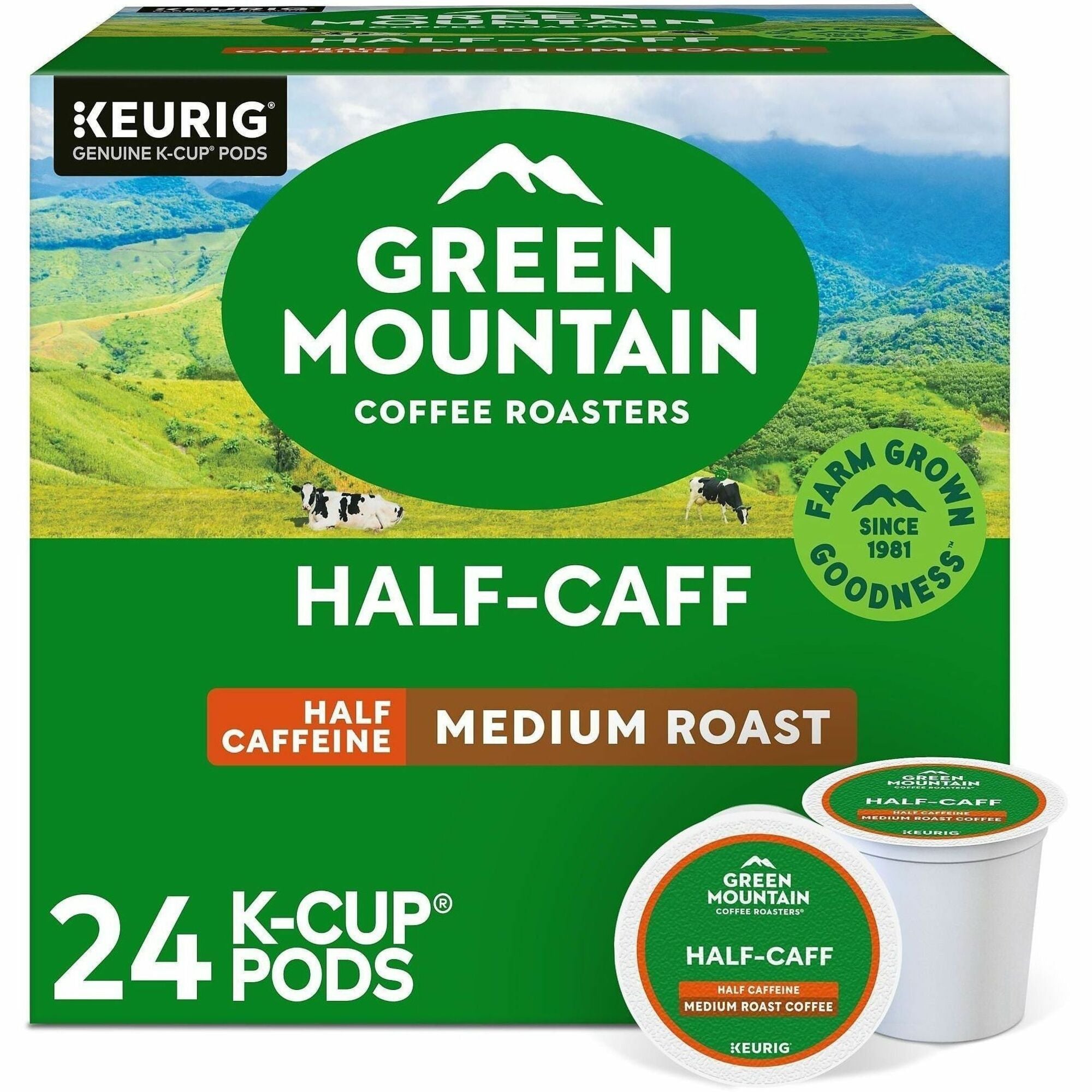 Green Mountain Coffee Roasters® K-Cup Half-Caff - Compatible with Keurig Brewer - Medium - Half Caff - 24 / Box