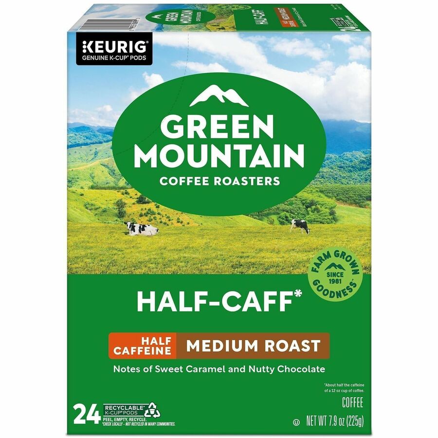 Green Mountain Coffee Roasters® K-Cup Half-Caff - Compatible with Keurig Brewer - Medium - Half Caff - 24 / Box