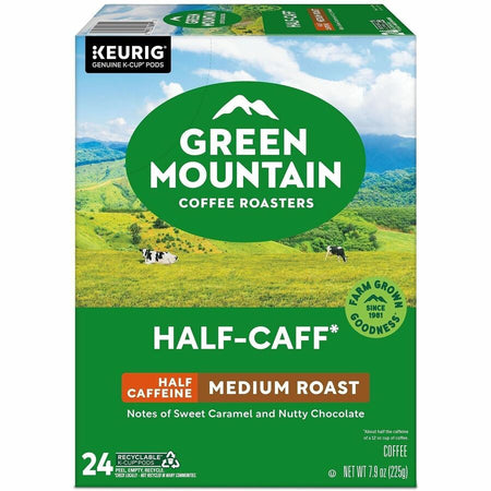Green Mountain Coffee Roasters® K-Cup Half-Caff - Compatible with Keurig Brewer - Medium - Half Caff - 24 / Box