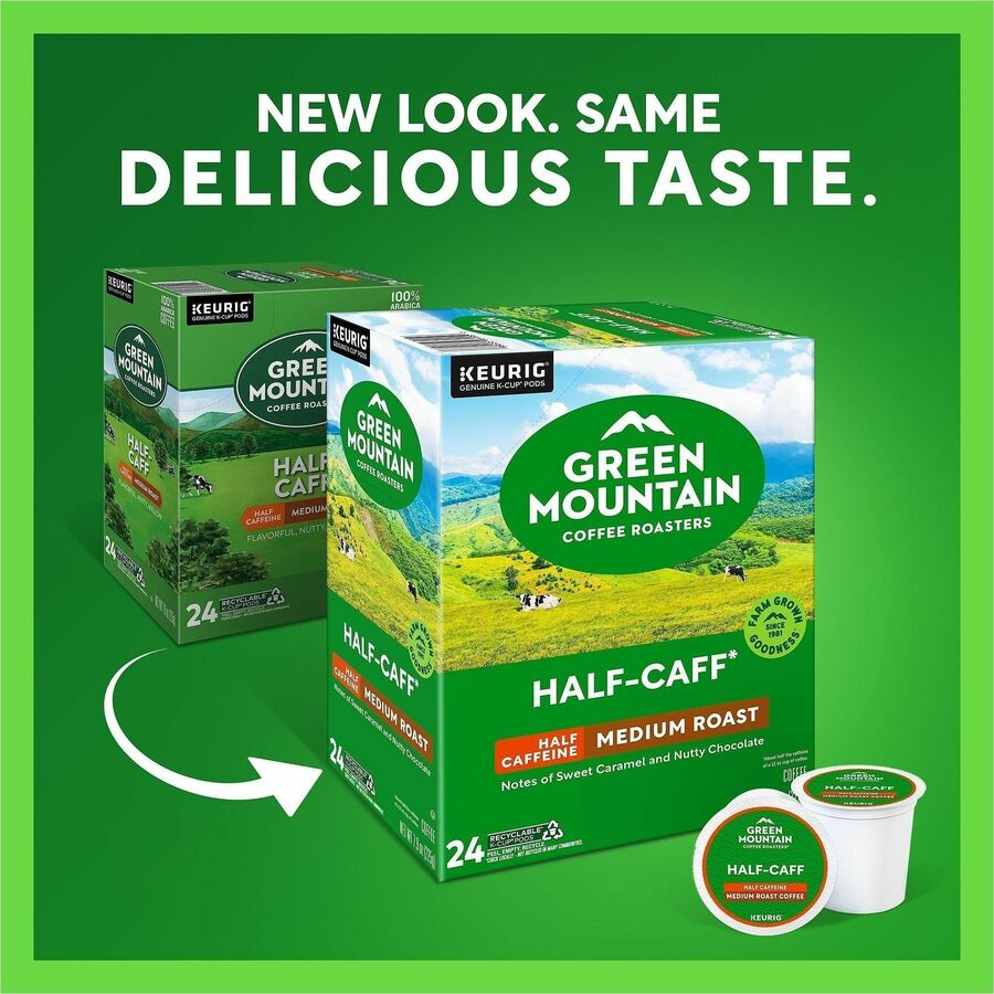 Green Mountain Coffee Roasters® K-Cup Half-Caff - Compatible with Keurig Brewer - Medium - Half Caff - 24 / Box