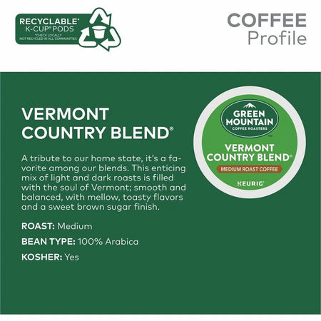 Green Mountain Coffee Roasters® Vermont Country Blend K-Cup - Regular Medium - 24/Box - 4/Carton