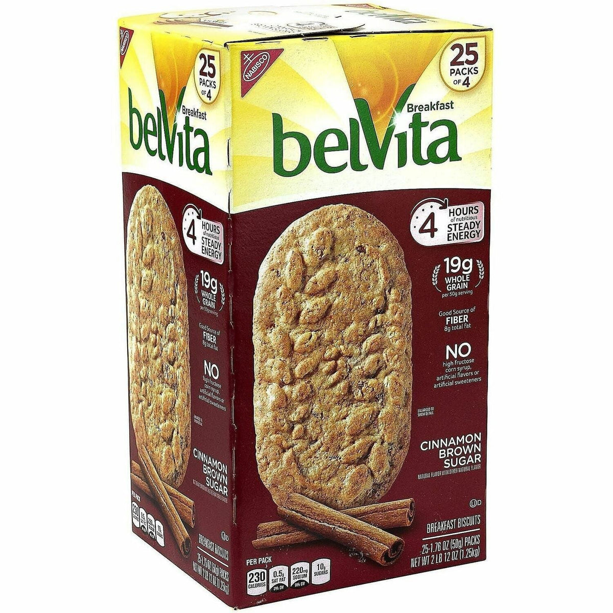 Green Rabbit Belvita Breakfast Biscuits - Cinnamon Brown Sugar Crunchy - 1.76 oz - 4/Bag - 25 / Carton - Snacks