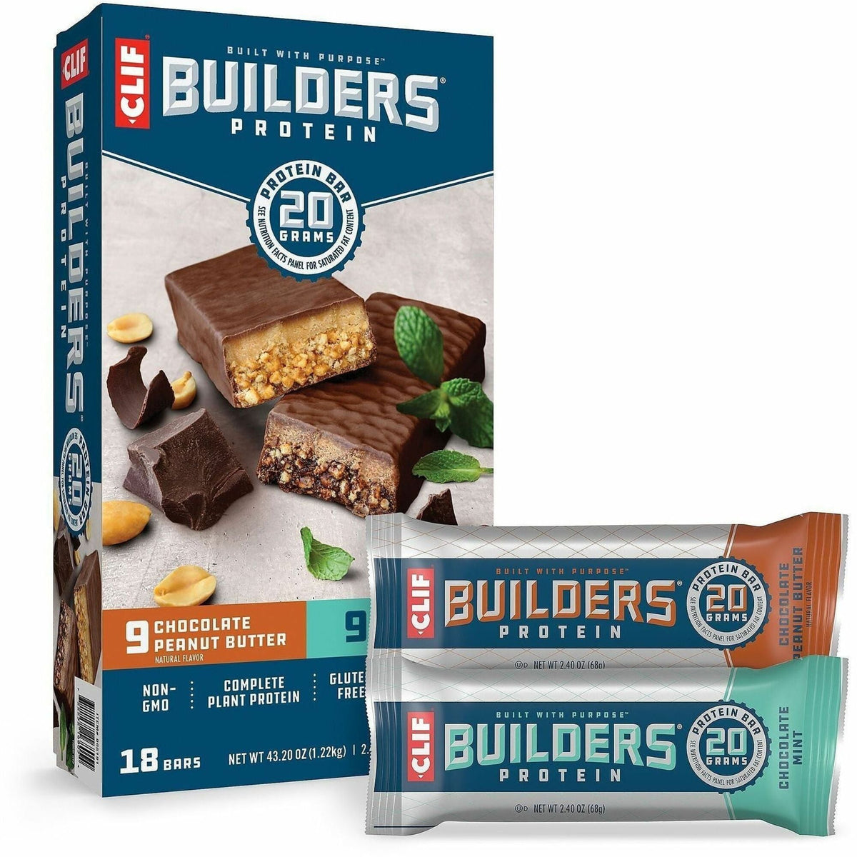 Green Rabbit Clif Builder’s Bar Variety Pack - No Artificial Flavor - Chocolate Peanut Butter Mint - 0.71 oz - Snacks