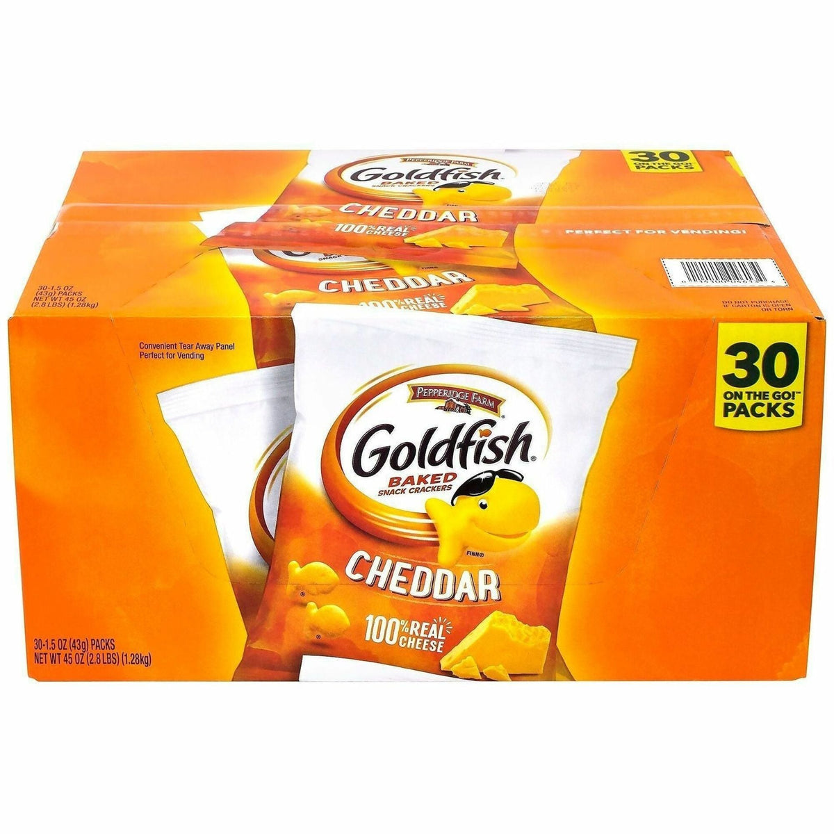Green Rabbit Goldfish Crackers SIngle-Serve - Trans Fat Free - Cheddar - 1 - 1.50 oz - 30 / Carton - Snacks