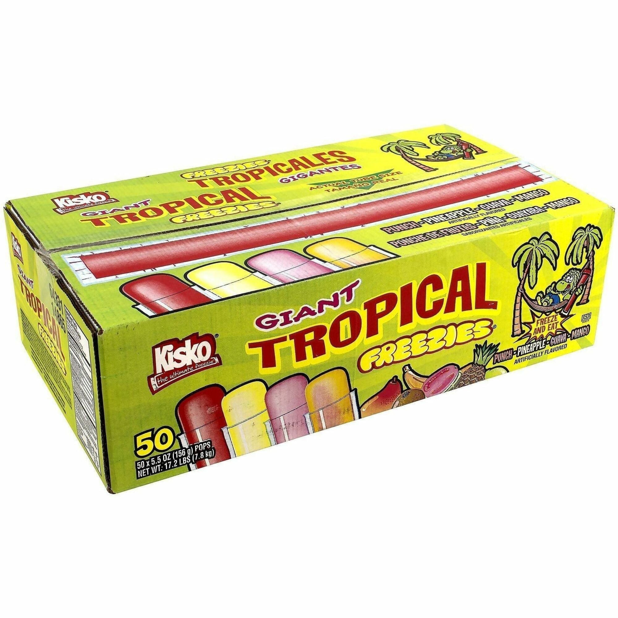 Green Rabbit Kisko Giant Tropical Freezies - Fruit Punch Guava Mango Pineapple - 50 / Carton - Snacks