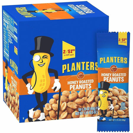 Green Rabbit Planters Roasted Peanuts Snack Packs - Cholesterol-free - Honey Peanut - 1.75 oz - 18 / Carton - Snacks