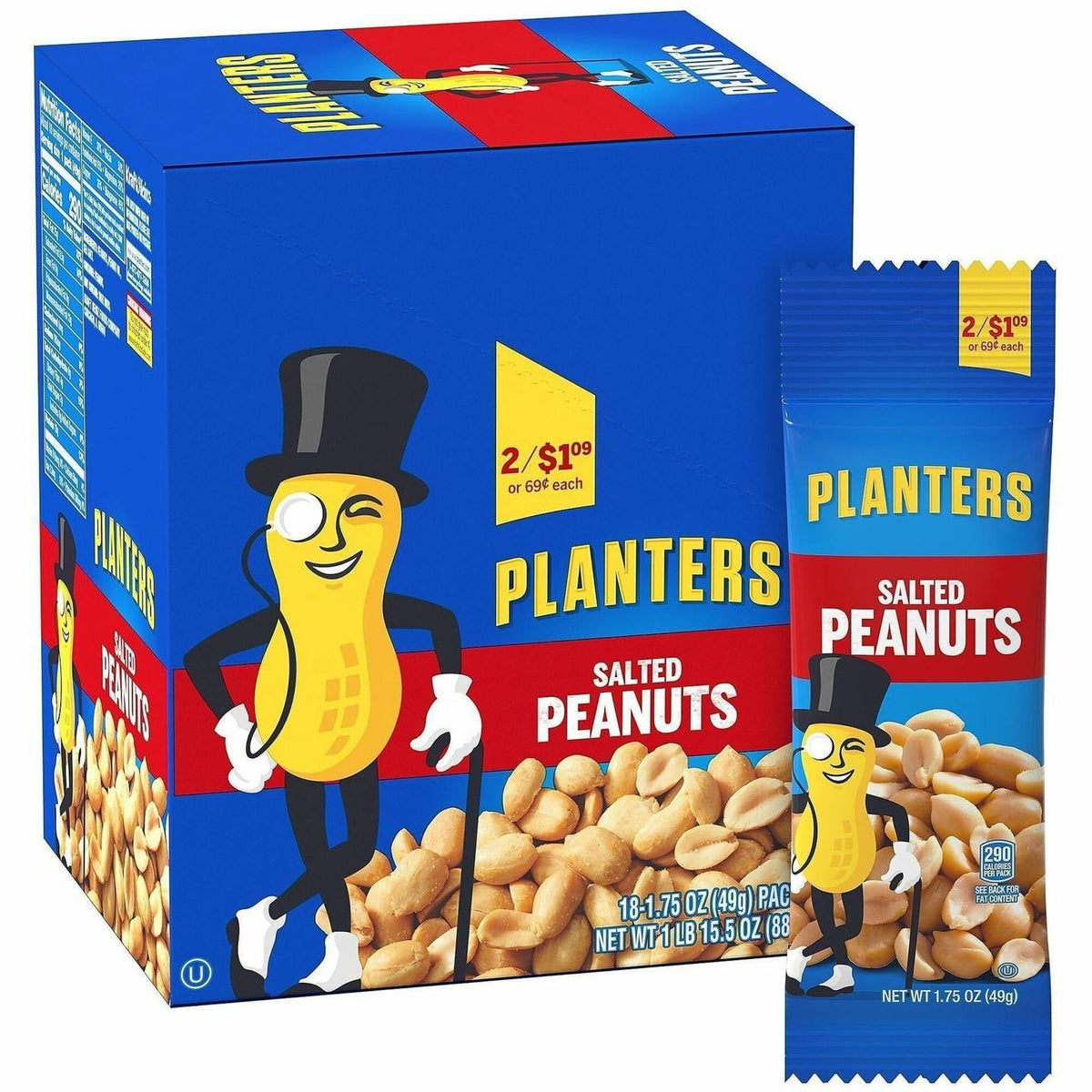 Green Rabbit Planters Roasted Peanuts Snack Packs - Salted Peanut Crunchy - 18 / Carton - Snacks