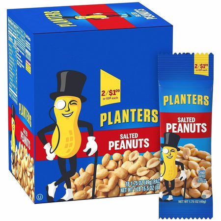 Green Rabbit Planters Roasted Peanuts Snack Packs - Salted Peanut Crunchy - 18 / Carton - Snacks