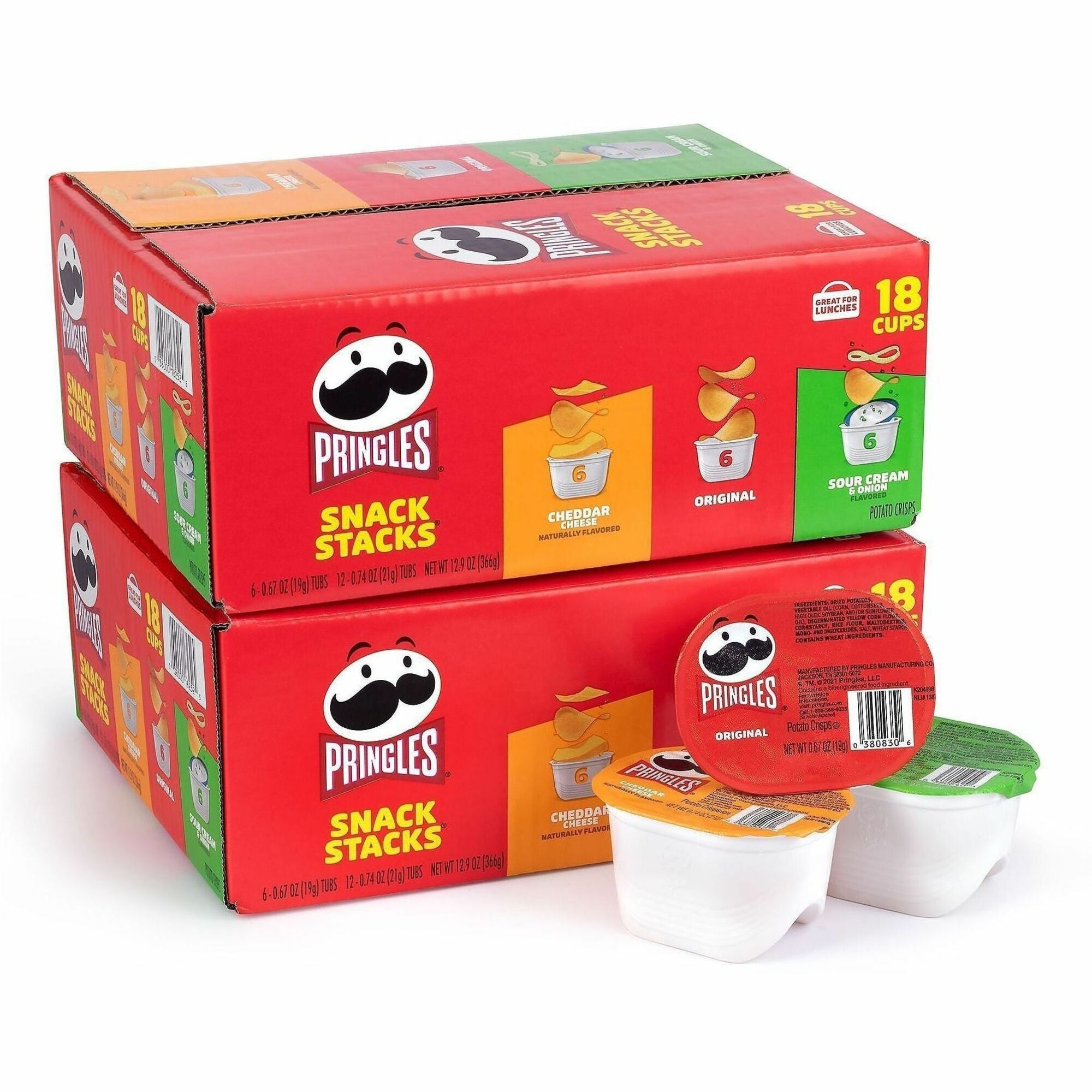 Green Rabbit Pringles Snack Stacks Variety Pack - Original Sour Cream Onion Cheddar Cheese - 36 / Carton - Snacks