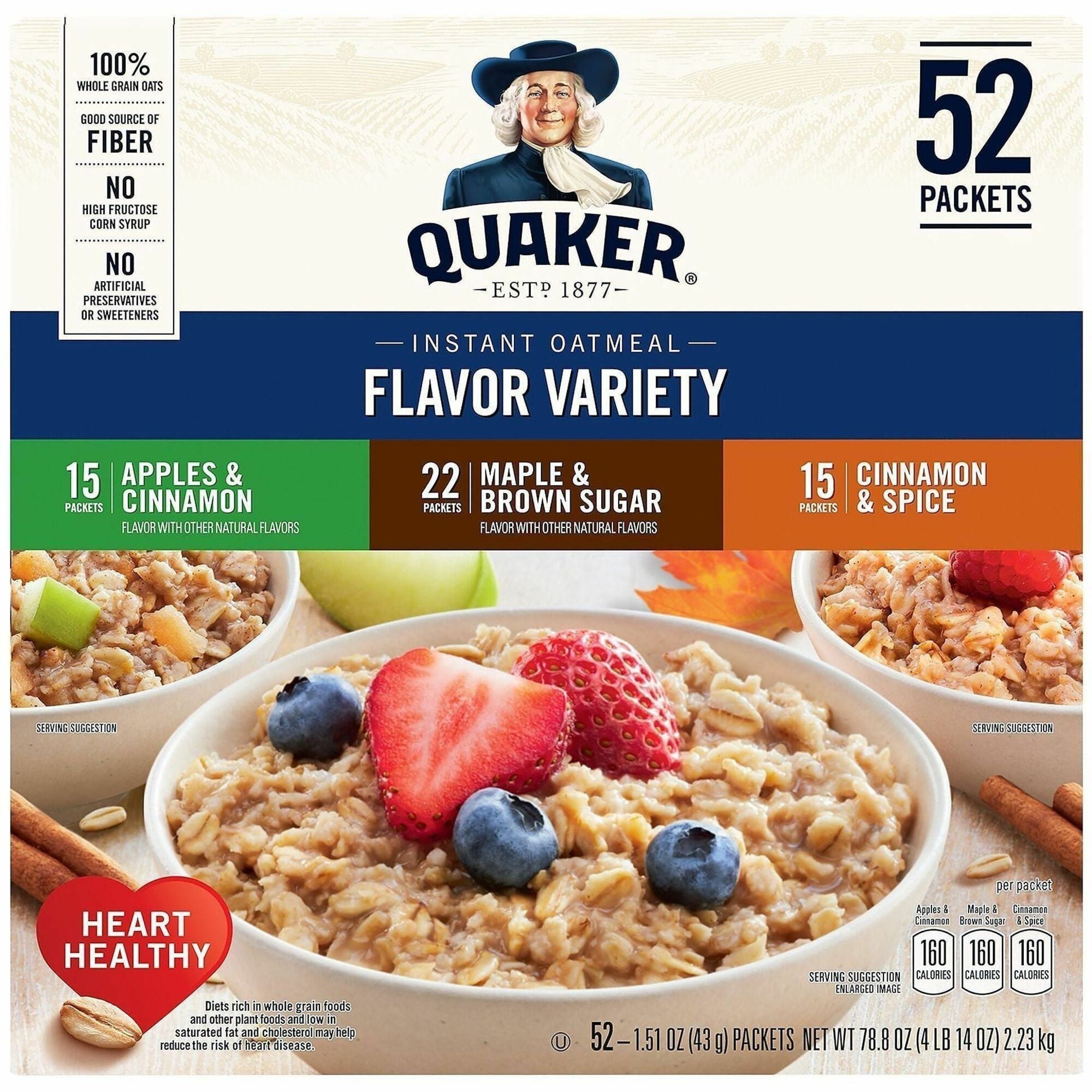 Green Rabbit Quaker Instant Oatmeal Variety Pack - No Artificial Flavor Preservative-free - Assorted - 1.51 oz - 52