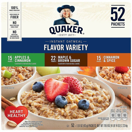 Green Rabbit Quaker Instant Oatmeal Variety Pack - No Artificial Flavor Preservative-free - Assorted - 1.51 oz - 52