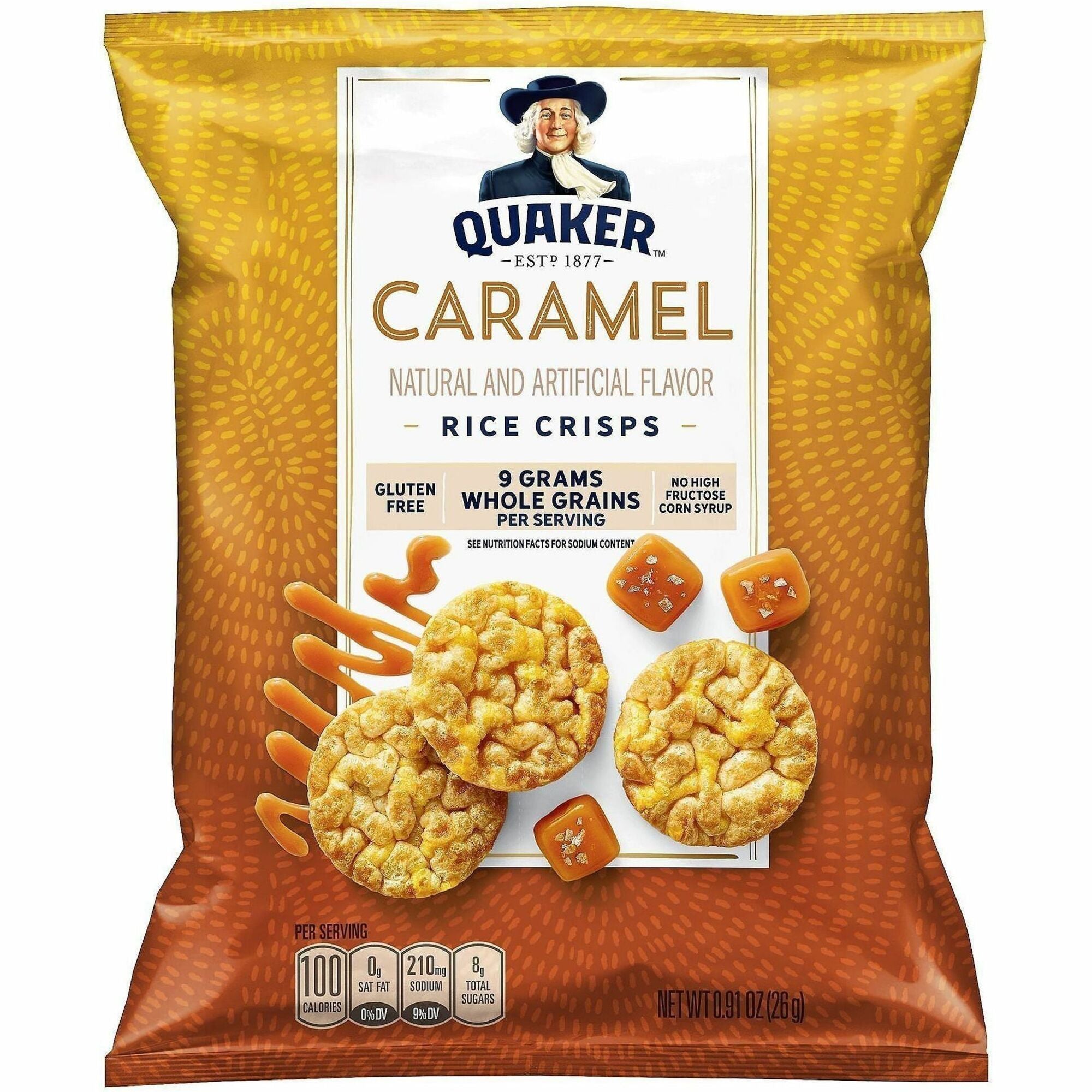 Green Rabbit Quaker Popped Rice Crisps - No High Fructose Corn Syrup Gluten-free - Caramel - 0.67 oz Bag - 60 / Carton