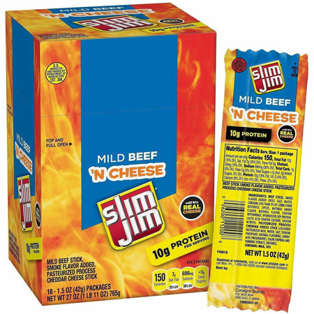 Green Rabbit Slim Jim Snack Sticks - Individually Wrapped - Cheese & Pepperoni - 18 / Carton - Snacks