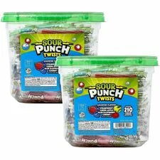 Green Rabbit Sour Punch Twists - Assorted Fruit Flavors - Individually Wrapped - 210 Pieces/Tub - Sweets