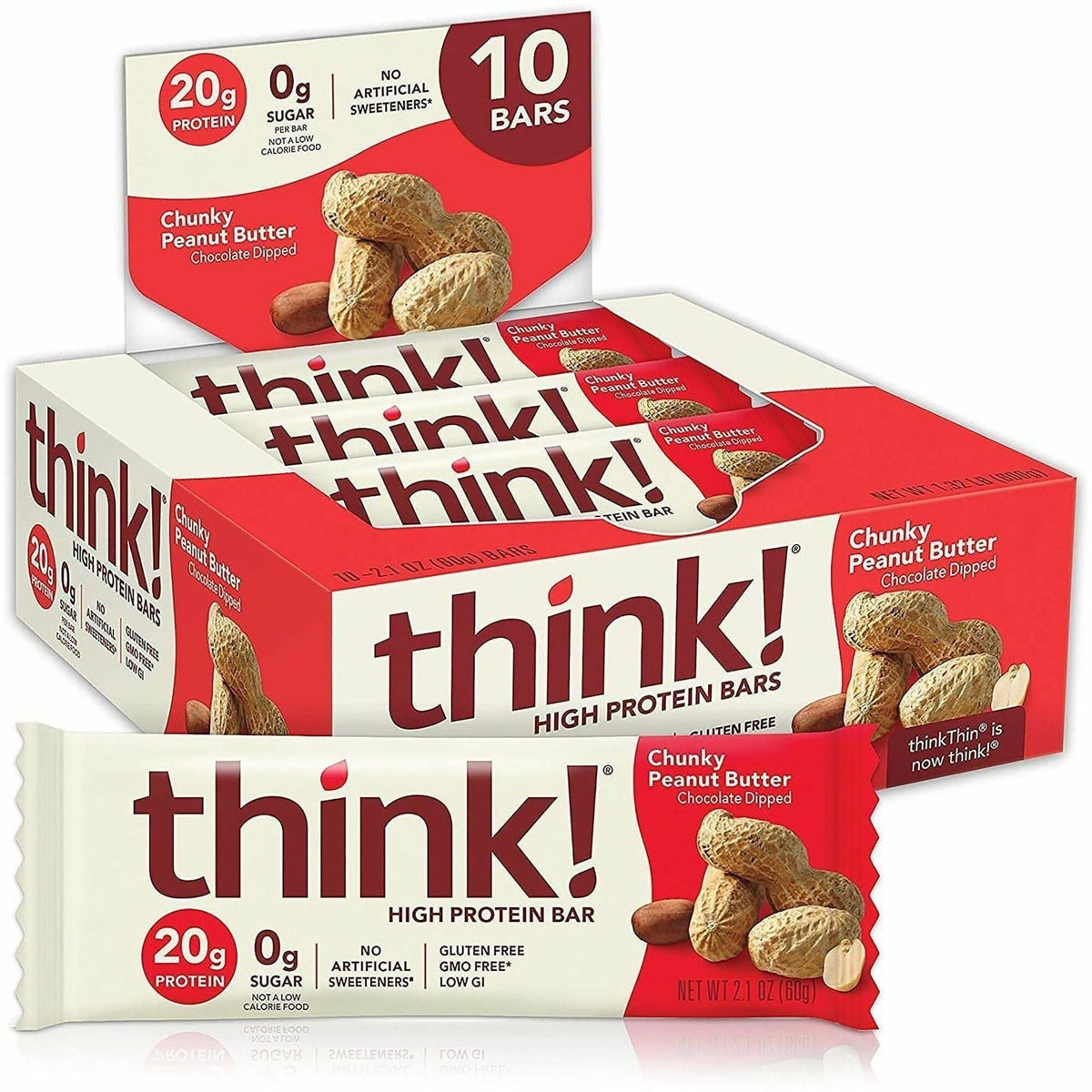 Green Rabbit thinkThink Peanut Butter Protein Bars - Milk Chocolate - 10 / Carton - Snacks