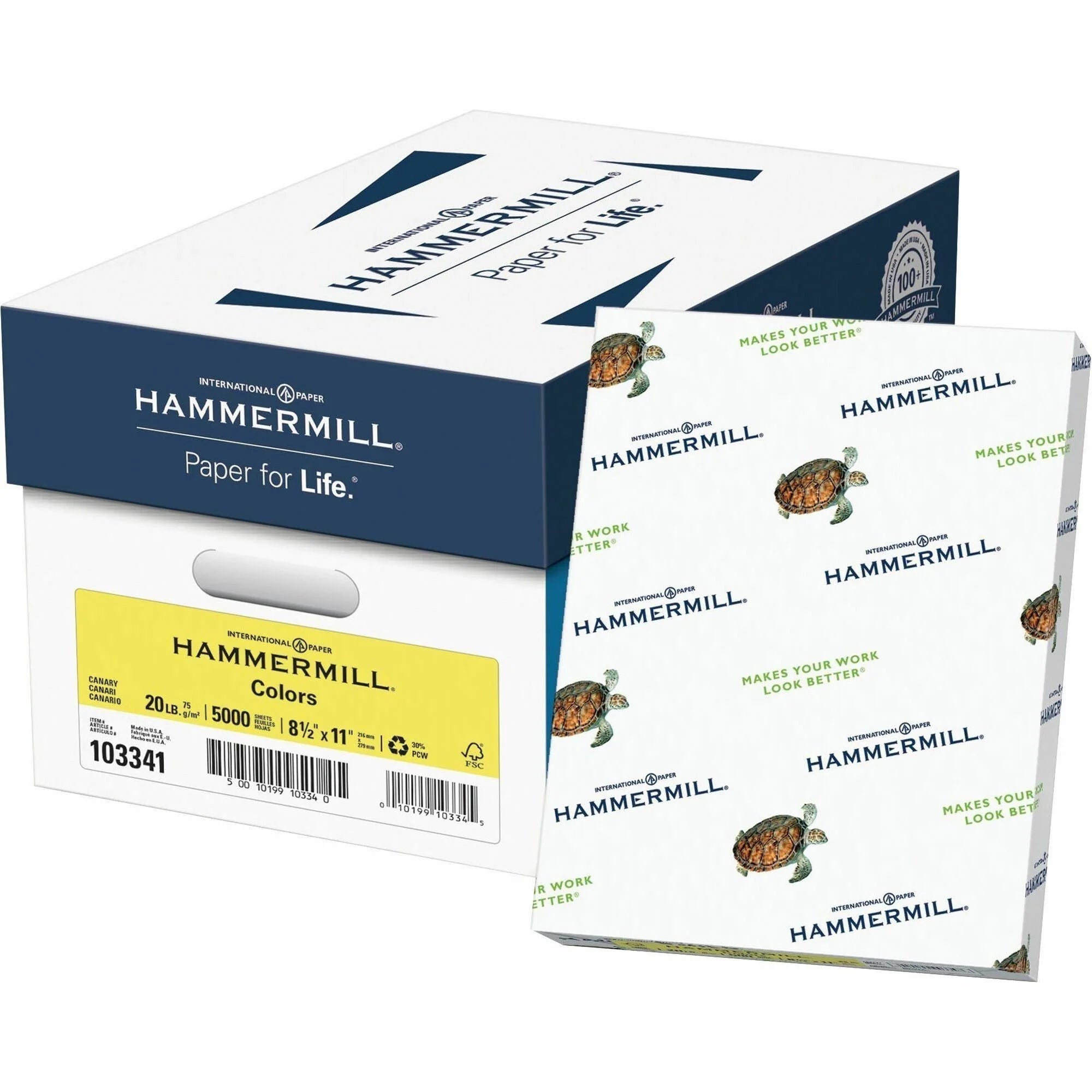 Hammermill Colors Recycled Copy Paper: Canary 20 lb Smooth - 500 Sheets - 10 Carton - & Printer Paper