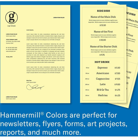 Hammermill Colors Recycled Copy Paper - Canary - Letter - 8 1/2’’ x 11’’ - 20 lb Basis Weight - Smooth - & Printer