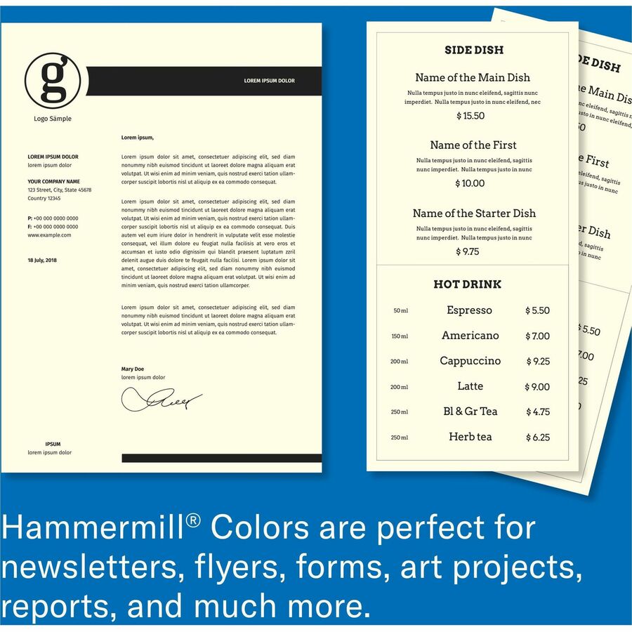 Hammermill Colors Recycled Copy Paper - Cream - Letter - 8 1/2’’ x 11’’ - 20 lb Basis Weight - Smooth - & Printer