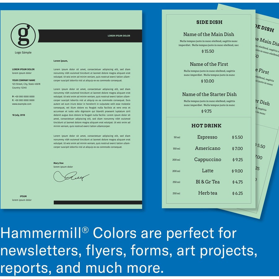 Hammermill Colors Recycled Copy Paper - Green - Letter - 8 1/2’’ x 11’’ - 20 lb Basis Weight - Smooth - & Printer