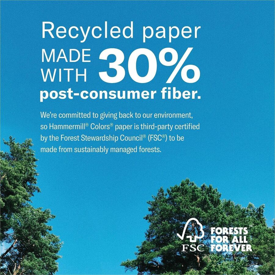 Hammermill Colors Recycled Copy Paper - Lilac - Letter - 8 1/2’’ x 11’’ - 20 lb Basis Weight - Smooth - & Printer