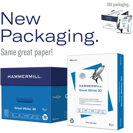 Hammermill Great White 3HP Copy Paper - 92 Brightness - Letter Size - 20 lb - Acid-free - 500 Sheets - 10 Carton - &