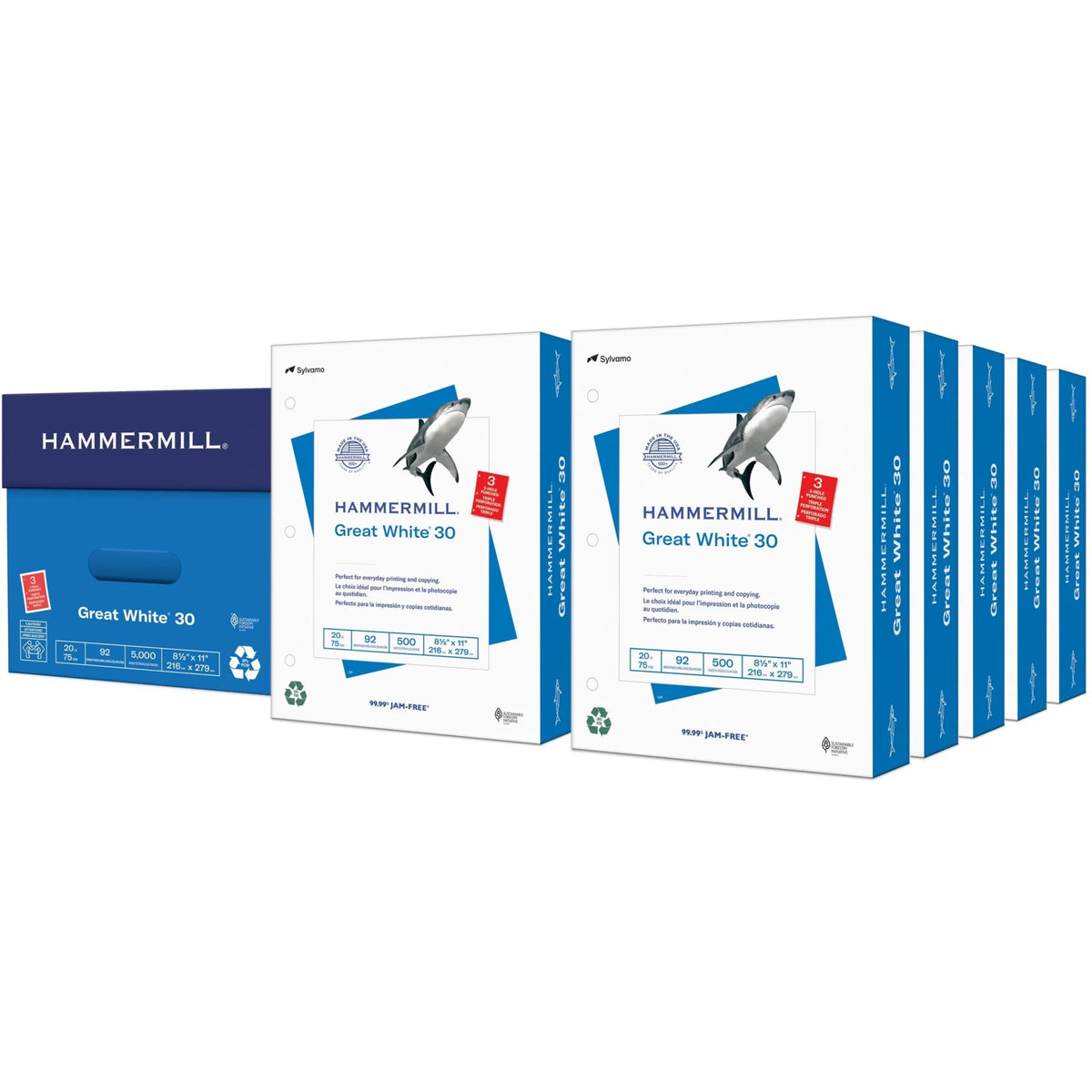 Hammermill Great White 3HP Copy Paper - 92 Brightness - Letter Size - 20 lb - Acid-free - 500 Sheets - 10 Carton - &