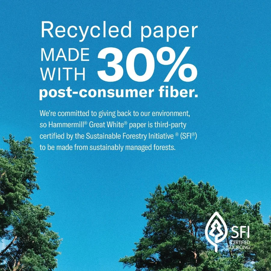 Hammermill Great White 3HP Copy Paper - 92 Brightness - Letter Size - 20 lb - Acid-free - 500 Sheets - 10 Carton - &