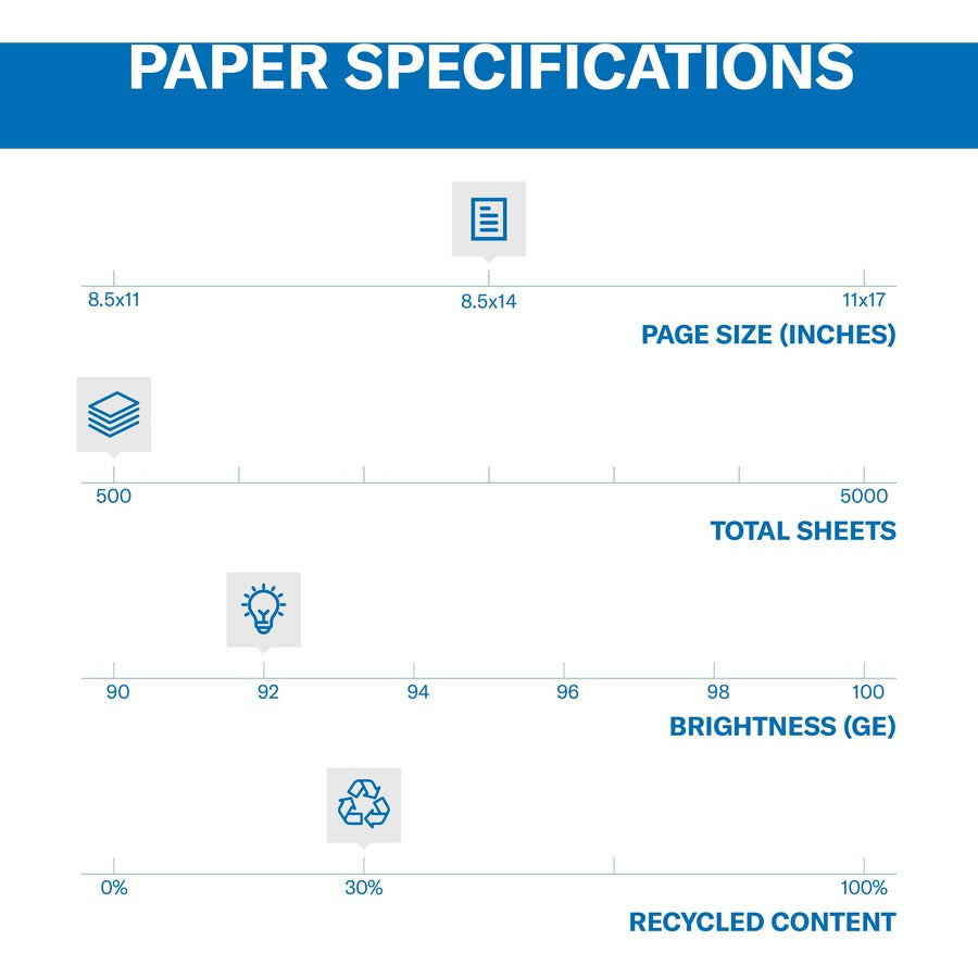 Hammermill Great White Recycled Copy Paper - 92 Brightness - Legal - 8 1/2’’ x 14’’ - 20 lb Basis Weight - & Printer