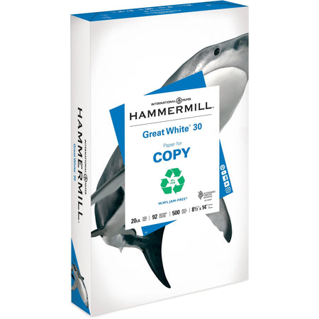 Hammermill Great White Recycled Copy Paper - Legal Size - 92 Brightness - 20 lb - 500 Sheets - & Printer