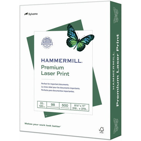 Hammermill Premium Laser Print Paper: White 98 Brightness 32 lb - Ultra Smooth - SFI Certified - 500 Sheets - 8