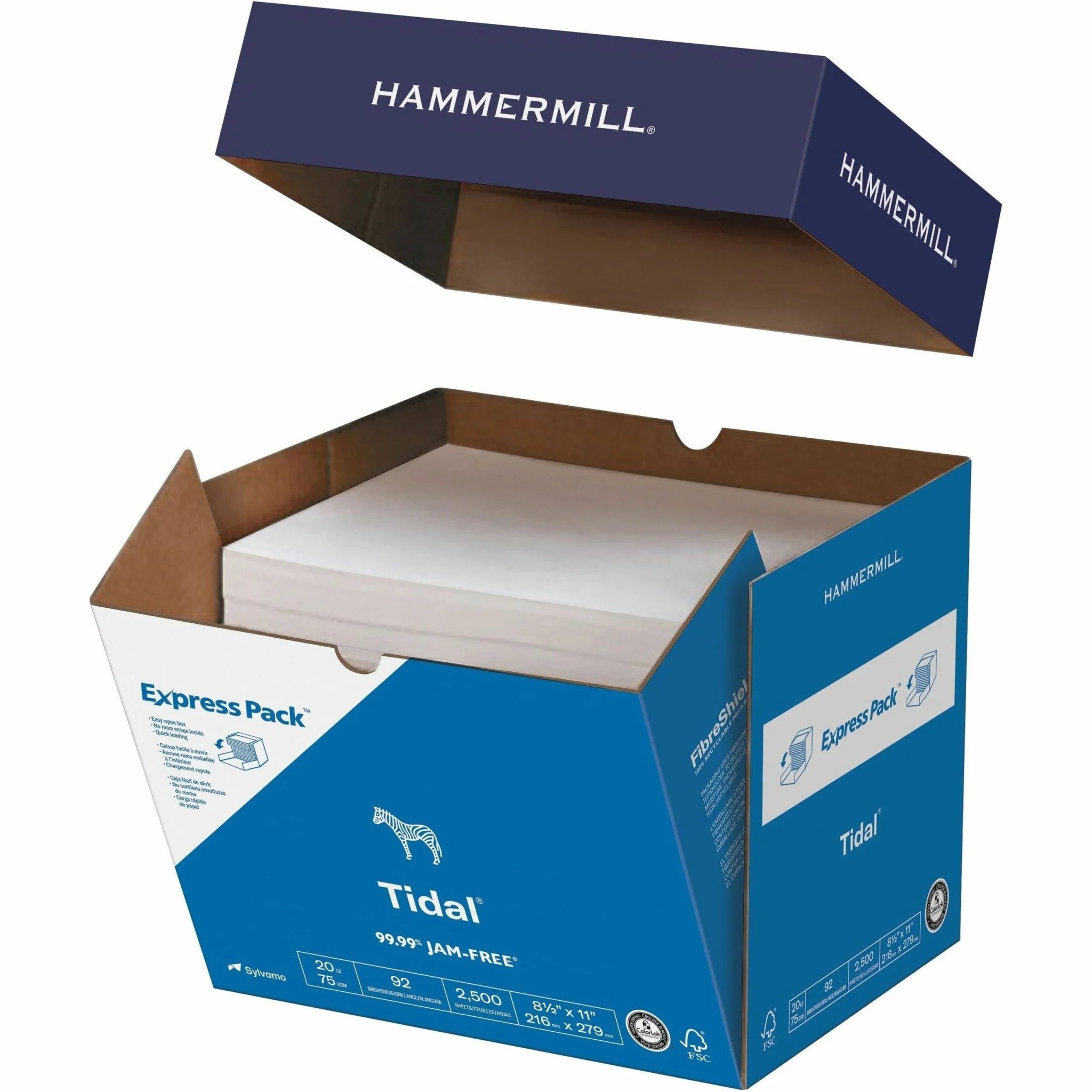 Hammermill Tidal Express Pack Copy Paper 8 1/2’’ x 11’’ White 2500 / Carton 92 Brightness 20 lb Basis Weight Letter