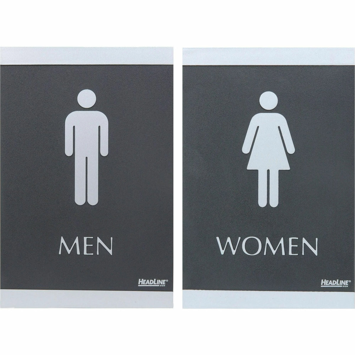 Headline Signs ADA Restroom Sign - Men/Women - 6x9’’ - Silver Print - Braille - Plastic - 2/Set