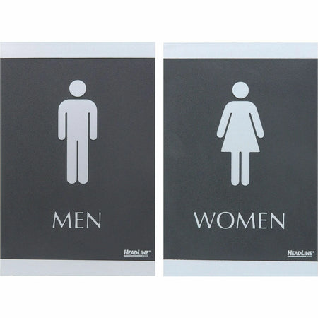 Headline Signs ADA Restroom Sign - Men/Women - 6x9’’ - Silver Print - Braille - Plastic - 2/Set