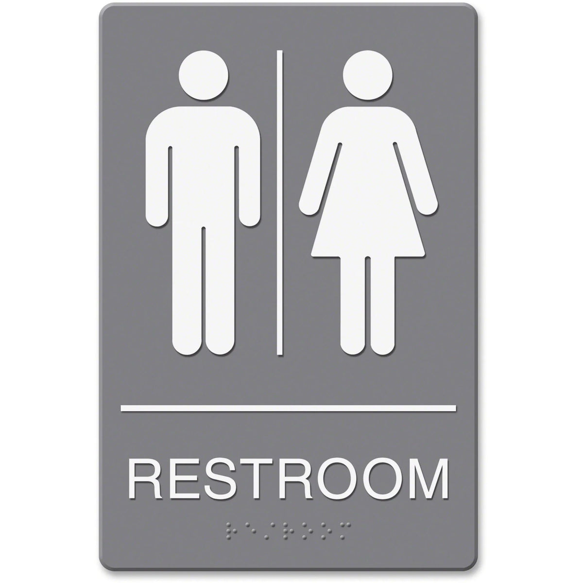 Headline Signs ADA Restroom Sign: ’Restroom’ Print Double-Sided Braille - Plastic White/Gray