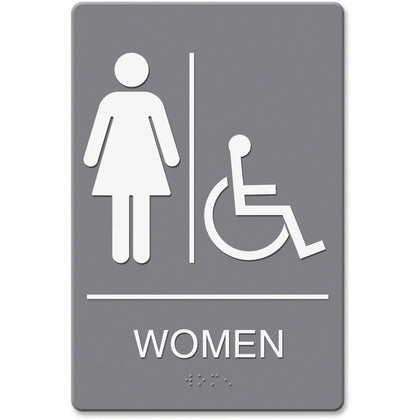 Headline Signs ADA Women Wheelchair Restroom Sign - Double Sided Braille - Plastic - White/Gray
