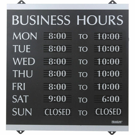 Headline Signs Business Hours Sign - Durable Plastic - 14’’ x 13’’ - Black/Gray - & Nameplates