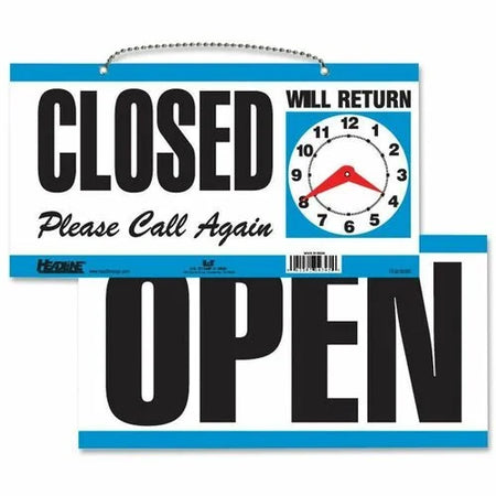 Headline Signs OPEN/CLOSED 2-Sided Sign - Customizable Print - 11.5’’ x 6’’ - White/Blue - & Nameplates