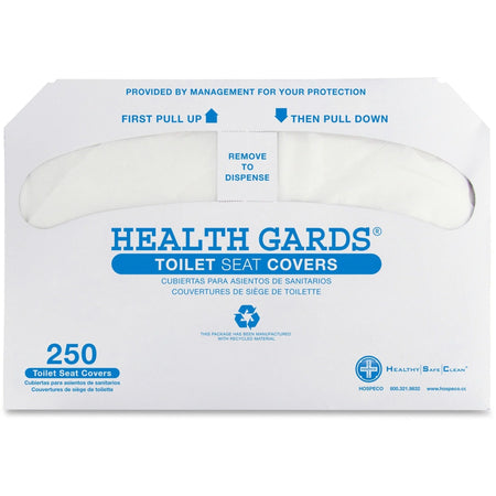 Health Gards Toilet Seat Covers - Half-fold Design - White Plastic - 250 Covers/Pack - 20 Packs/Carton
