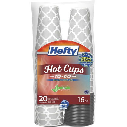 Hefty 16 oz Hot Cups & Lids To-Go: Gray/Silver Coffee Set