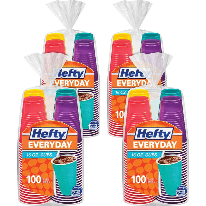 Hefty Everyday 16 oz Disposable Party Cups - fl - Yellow Purple Red Teal Assorted Bright - Plastic