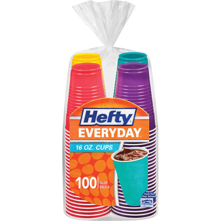Hefty Everyday 16 oz Disposable Party Cups - fl - Assorted Bright - Cold Drink - 100 / Pack